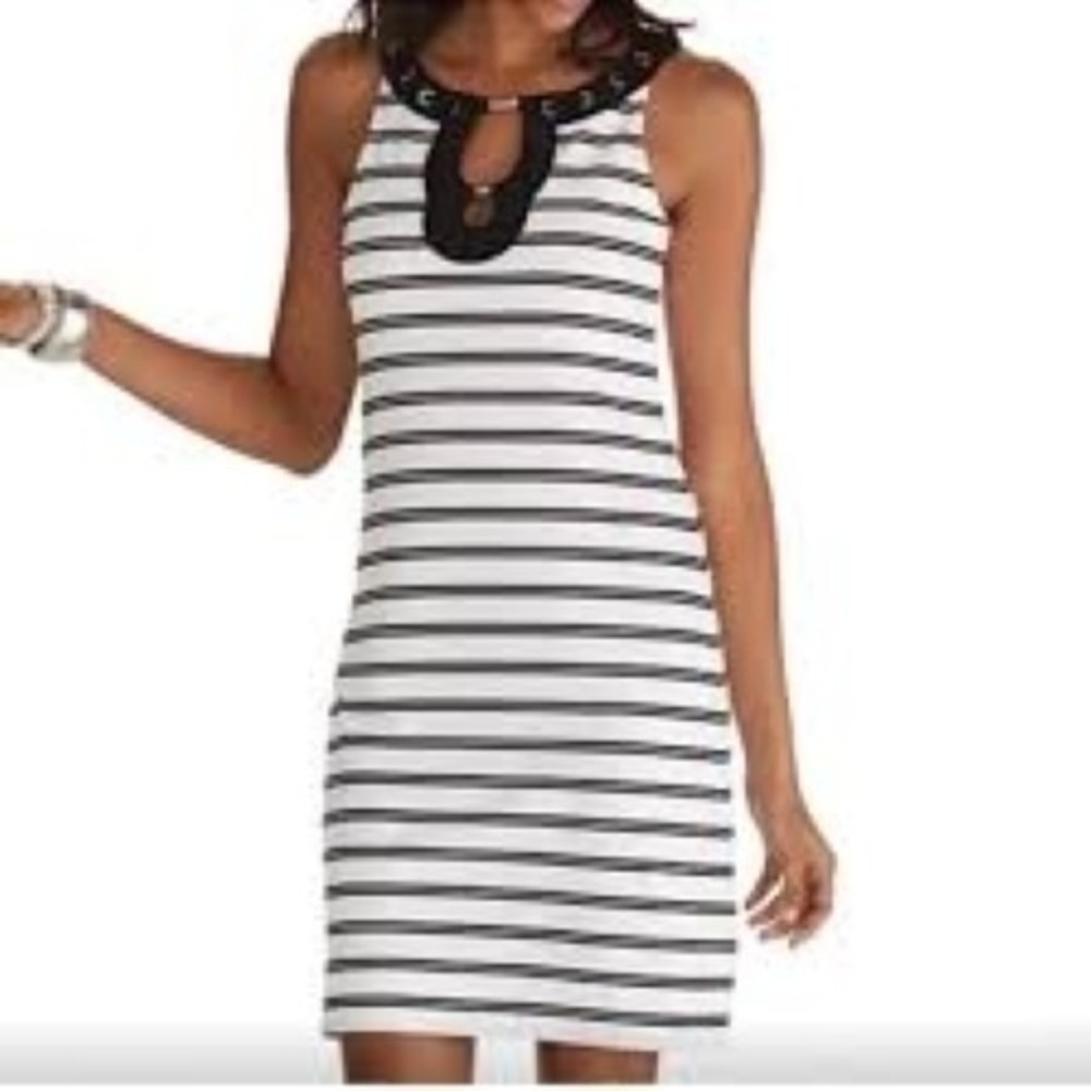White House Black Market Dress Womens S Black White Shift Keyhole Nautical